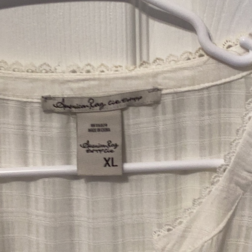 American Rag White Eyelet Button Front Peasant Blouse - Picture 2 of 6